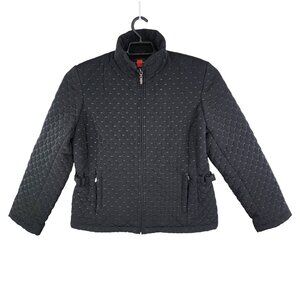 Womens Black Quilted Jacket By Gallery Full Zip Long Sleeve Zip Pockets Size L